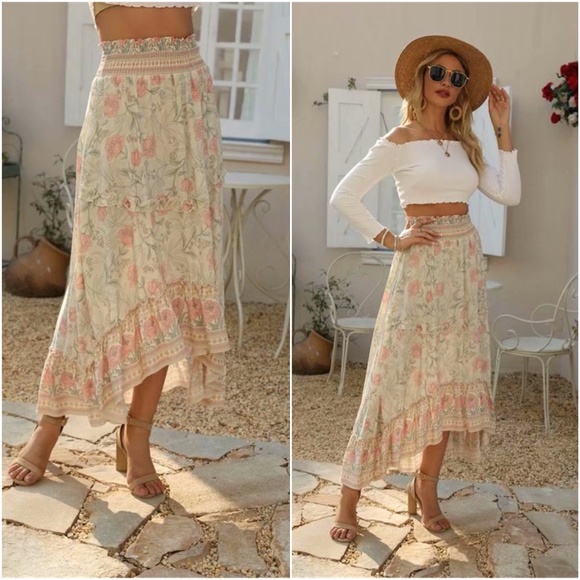 Dresses & Skirts - Boho Hippie Gypsy Floral High Low Maxi Skirt